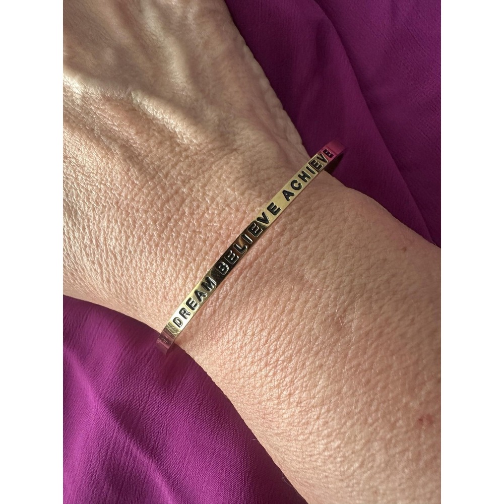 MantraBand Bracelet Gold Tone Cuff Dream Believe Achieve Inspirational Stainless